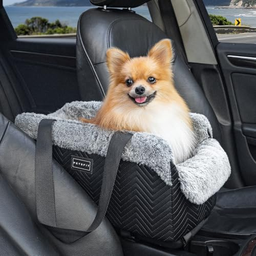 Petsfit Seggiolino Auto per Cani di Piccola Taglia Lavabile, con Cinture di Sicurezza migliorate Seggiolino Cane Auto per Centrale consolle (Nero, 45 x 23 x 22 cm)