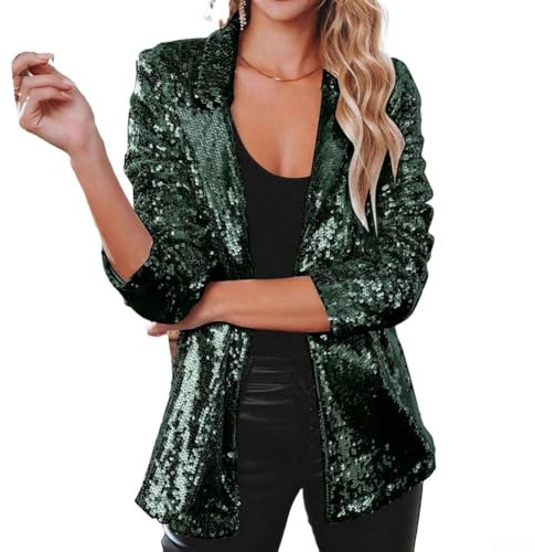 Sportarc Blazer à paillettes femme - Veste scintillante extérieure (L vert foncé)