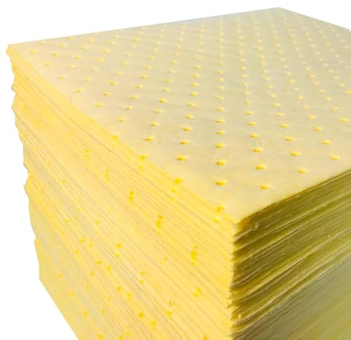 LJBD Almohadillas Rollo Absorbentes de Aceite para Productos Químicos Ácidos Agresivos Álcalis, Almohadillas de Absorbencia Industrial Hoja Absorbente(Size:100 Sheets,Color:Amarillo)