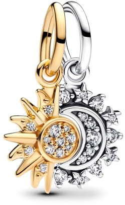 NUNUYAYA Perles Charms Argent Sterling 925 Breloque Pendentif,Clear Sparkling The Golden Sun Moon Bead Compatible pour Femmes Filles Européen Bracelets Colliers