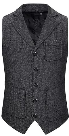 LBL - Chaleco para hombre, boda, formal, color sólido, clásico, casual, vintage, algodón, chalecos, sin mangas, fiesta, negocios, S-2XL, Negro , S
