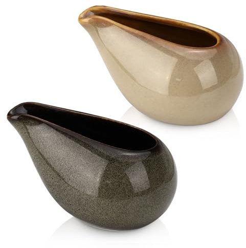2 Pack Fine Porcelain Gravy Boat, 3.5Oz/100 ml Small Ceramic Creamer Container with Spout, Coffee Sauce Milk Pitcher Set for Breakfast Restaurant Home Salad Dressing (Style A)
