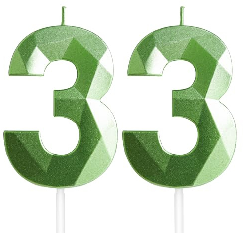 Yiran 33rd Birthday Candles, Green Number 33 Candle for Cake, Happy Birthday Candles, Green Cake Topper Decorations for Birthday Party Baby Shower Wedding Anniversary