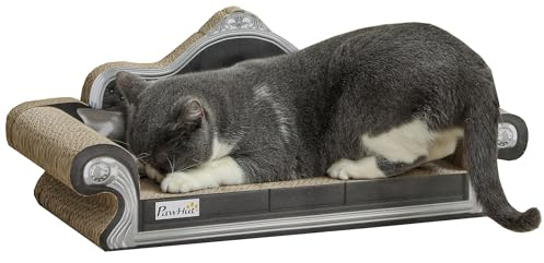 PawHut Grattoir en carton pour chats en forme de canapé 2 en 1 avec chat pour intérieur 56,5 x 24 x 26 cm Marron