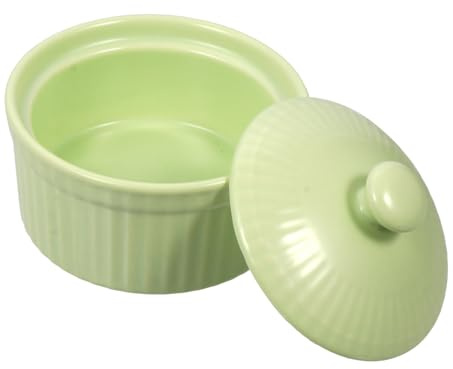 GRIRIW Ciotola in Terracotta Verde con Coperchio, Realizzazione Raffinata e Sicura, per Dolci al Forno, Budini e Cottura al Forno