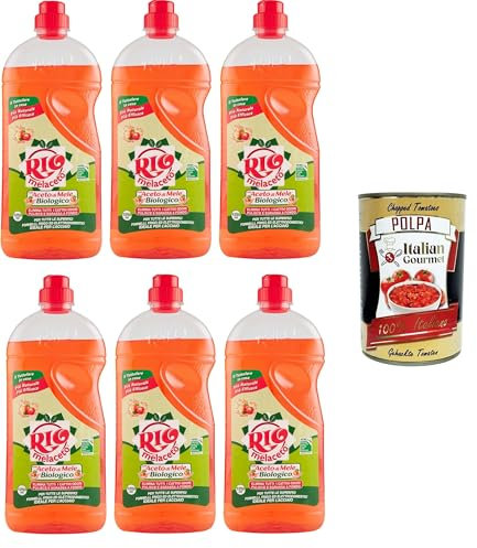 Rio Melaceto - Detergente líquido para vajilla y cubiertos, 6 x 1 L, con vinagre de sidra de manzana orgánico, desengrasa y elimina los malos olores + Polpa italiana Gourmet 400 g