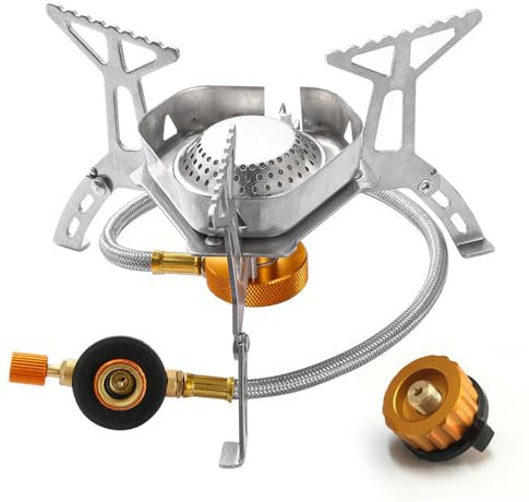 CLIUNT Campingkocher 3500w, Gaskocher Mit Piezozündung, Winddicht Gas Campingkocher für Gasbrenner mit Adapter, Gas Camping Kocher, für Outdoor Picknick Trekking Hiking Wandern