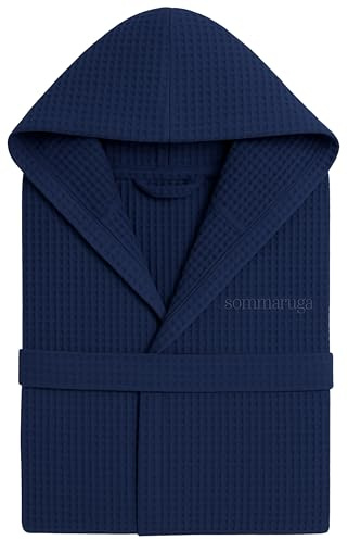 Peignoir nid d'abeille pour femme et peignoir nid d'abeille homme en coton avec capuche, poches et ceinture, léger et de voyage S-XXXL