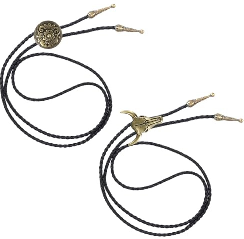 Amexo Cravatte Bolo in Pelle, 2 Pezzi Cravatte da Cowboy Bronzo Collana in Pelle Regolabile, Collana Bolo Vintage Accessori per Costumi da Cowboy per Uomo Donna (B)