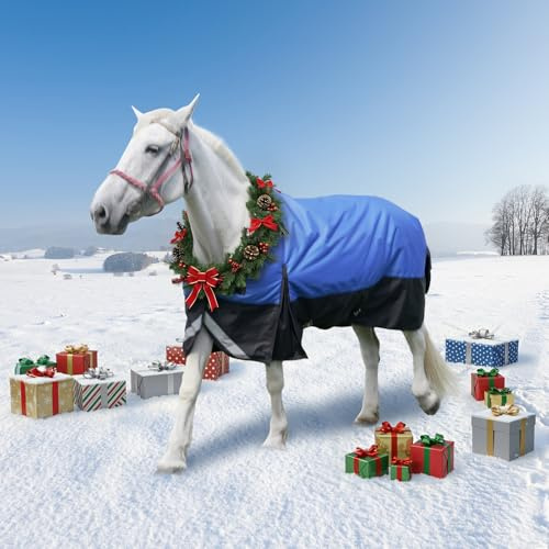 Meulbaty 145 cm Pferdedecke, 1200D wasserdichte Poly-Pferdedecke, strapazierfähige, reißfeste, Dicke Regendecke mit Snuggit 220 g Füllung, atmungsaktive, warme Weidedecken für Pferde