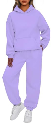 OLIPHEE Tuta Sportiva Donna Completa 2 Pezzi Invernale in Pile Jogging Completi Sportivi Donna Fitness Set Felpa e Pantaloni Larghi Yoga Palestra Ginnastica Outdoor Viola S