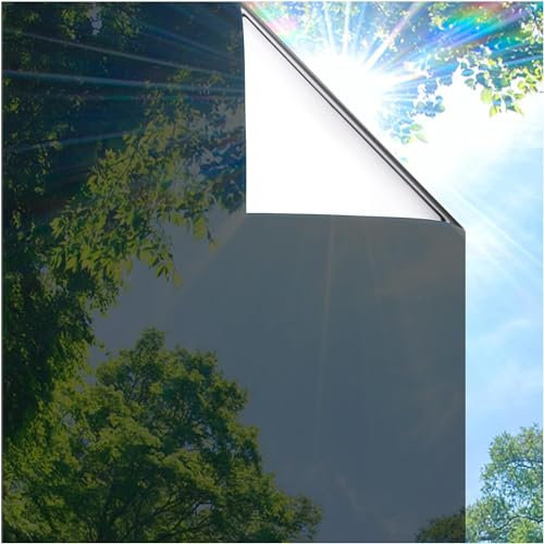 Beautysaid One Way Window Film Privacy: Sunlight Blocking, Heat Control Film, Anti UV Glass, Static Cling Window Film for Home Office(44x200cm, Black)