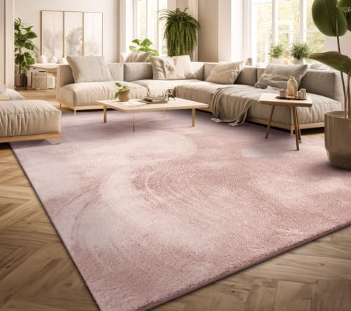TT Home Wohnzimmer Teppich Kurzflor Anti-Rutsch Rückseite Unifarben Modern Waschbar, Farbe: Rose, Größe:60x100 cm