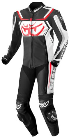 Berik Race-Tech Costume intero in pelle per moto, nero/bianco, 52