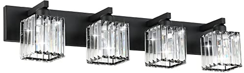 Aipsun Black Light Fixtures Bathroom Vanity Light Crystal Modern Vanity Light for Bathroom 4 Light (Exclude Bulb)
