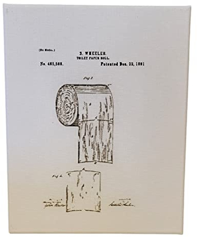 YNGLLC TOILET PAPER TP ROLL PATENT SKETCH REPRODUCTION 8x10 CANVAS WALL ART HANGING LA1005