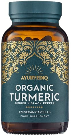 Ayurvediq Wellness, 120 caps Organic Turmeric Ginger and Black Pepper Capsules Curcumin Capsules, Ginger Supplement, Turmeric and Black Pepper, Gluten Free, Dairy Free, Vegan