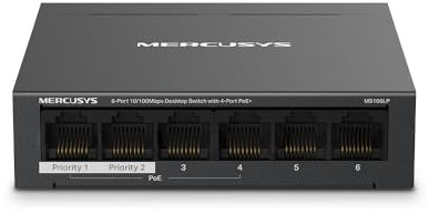 Mercusys TP-Link MS106LP Switch PoE+ 6 Ports avec 4 PoE+, 40W pour Tous Les Ports, 802.3af/at, 2 Ports de Liaison Montante pour Internet et NVR, Boitier Métal, Plug-and-Play, Durable, Silencieux