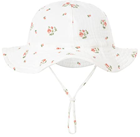 PythJooh Infant Baby Girl Boy Cotton Sun Hat Newborn Soft Cotton Bucket Hats with Adjustable Chin Strap for 3-12Months