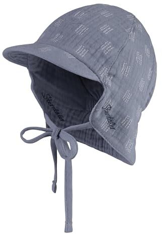 Sterntaler Wendeschirmmütze Grafik mit Nackenschutz und Bindeband - Wende Hut Jungen - Baby Mütze mit Ohrenklappen - Wende -Fischerhut Baby schützt den Kopf vor Sonneneinstrahlung - graublau, 45