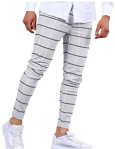 Cargo Shorts, Men's Color Striped Plaid Casual Straight Pants Leinen Hose Männer Stretch Spodnie Męskie W Kratkę Schnittschutzhose Techno Leichte Sommer-Cargohose Hosen Stylisch (3XL, Light Gray)