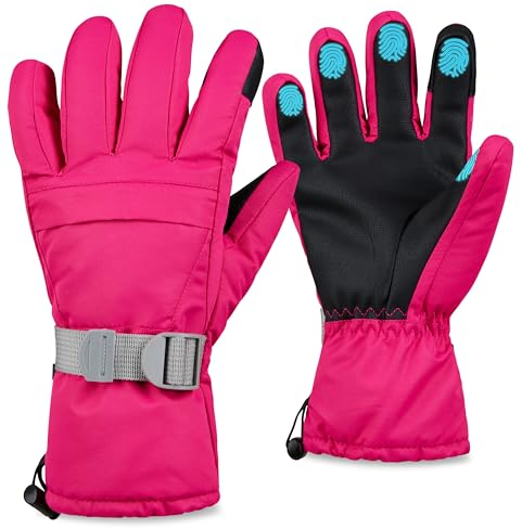 CityComfort Ski Handschuhe Damen, Touchscreen Thermo Handschuhe Damen & Teenager Fleece-Futter Wasserdicht Winddicht Geschenke für Frauen (Rosa)