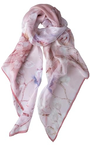 STORY OF SHANGHAI Women's 100% Silk Floral Print Large Scarf Shawl Ultralight Breathable Elegant Gift 175 x 110 cm, Floating Cloud 02, 110*175cm