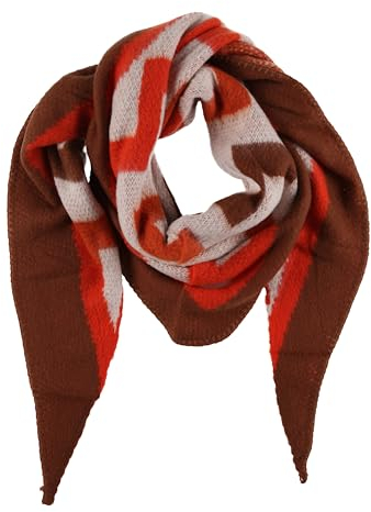 COFI 1453 XXL Schal Damen Dreiecktuch Strickschal WInterschal mit Muster Orange/Weiß/Braun