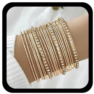 Wendalern Bracelet En Or Avec Cercle Fin Collection Indienne Bollywood Diamant Bracelets En Métal Texture Strass Bracelet De Tennis Bijoux De Mariage Pour Femmes (22 Pcs)