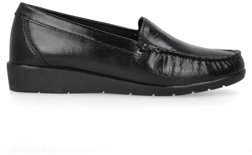 PAYMA - Mocasín Zapato de Piel para Mujer Mayor Cómodos. Loafer Kiowa Casual Cosido a Mano. Muy Flexible. Piso de Goma. Zapatilla para Caminar. Color: Negro, Talla: EU 38