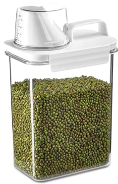 La Llareta Boite Cereales Hermetique pour Riz, Boite a Riz Étanche, Distributeurs de Lessive en Poudre, Stockage pour Haricots, Détergent, avec Tasse à Mesurer, 1800ML