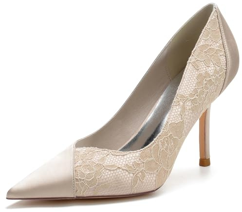 MINITOO Comode scarpe da sposa da donna con tacco a centesimo schiusa matrimonio sera décolleté MY006, My006 Champagne 8 5 cm tacco, 38 EU