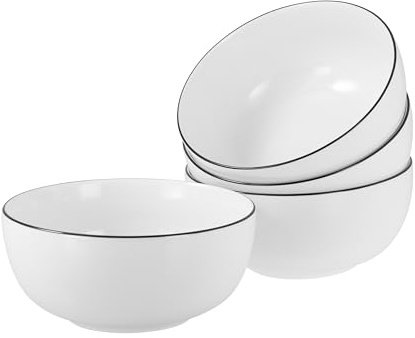 Creatable, 22557 Allround Black Line 4-Piece Crockery Set, Buddha Bowl Set Made of Porcelain, Dishwasher and Microwave Safe