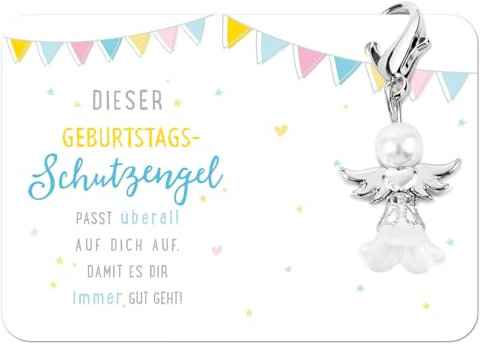 BETESSIN Schutzengel Schlüsselanhänger Geburtstag Gastgeschenke Glücksbringer Schlüsselanhänger Engel Anhänger Geburtstag Perlenengel Klein Geschenk für Kollegen Freundin Kollegin mit Karte Beutel