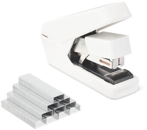 Amazon Basics Bürotacker, robuste Ausführung, müheloses Heften, 40 Blatt Kapazität, 1000 flache Heftklammern, Weiß