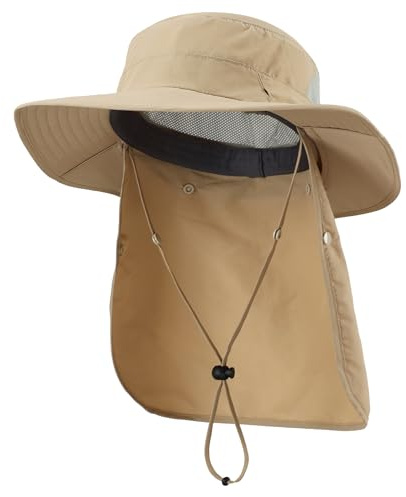 Home Prefer UPF 50+ Wide Brim Sun Hat with Neck Flap for Men Women UV Protection Bucket Hat for Fishing Gardening Hiking Beach Safari Khaki