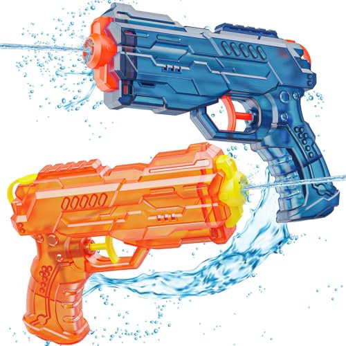 Wasserpistolen Set 2 Stück Wasserspritzpistole Spritzpistole Kinder Wasserpistole GroßE Reichweite Water Gun für Kinder Erwachsene Sommer Outdoor Pool und Strandspielzeug (Blau+Orange)