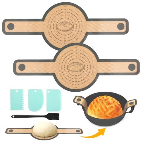 2 pezzi Tappetini Silicone Forno per Dutch Oven Tappetini da Forno Antiaderenti e Riutilizzabili con Manico Lungo per un acile da trasferire per impasto e spazzola in Silicone facili da pulire