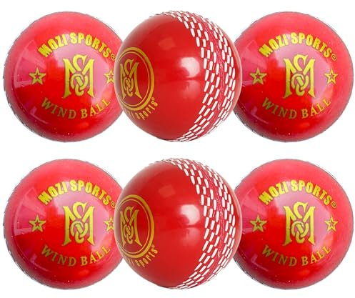 Mozi Sports Balles de cricket à vent – Balles de cricket souples pour intérieur et extérieur pour entraînement de compétences (6 x rouge WB)