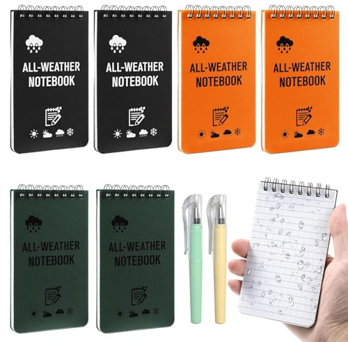 6 delar vattentät anteckningsbok liten, A7 mini anteckningsblock med penna, fickanteckningsbok spiralbunden anteckningsbok liten 50 ark för resor, skola, arbete