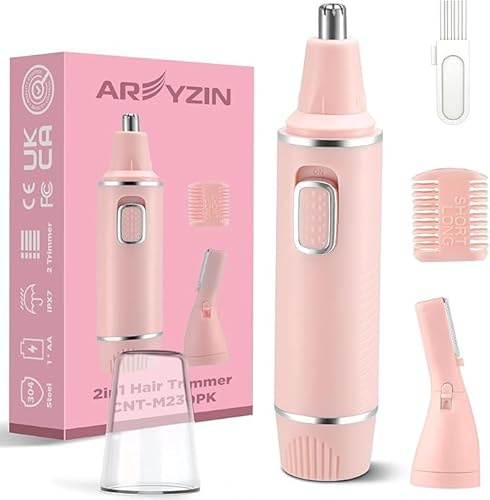 AREYZIN Tondeuse de nez pour femme 2025 améliorée - Lames à double tranchant, batterie (incluse) - Fonctionne avec étanchéité IPX7 pour un nettoyage facile, rose