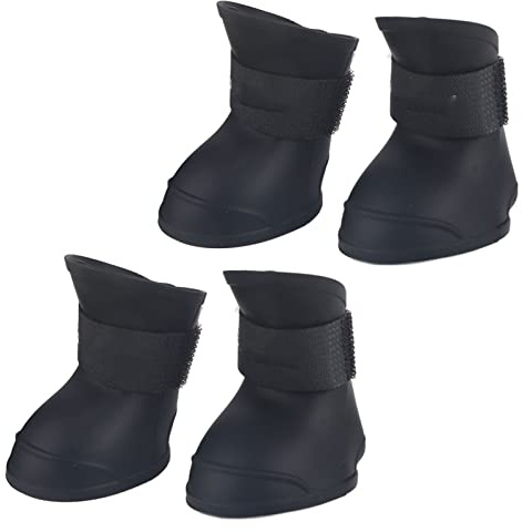 Ejoyous Hundskor, vattentäta set om 4, hundstövlar, regntassar, halkfria silikonhundtass, vbandsskydd för små hundar med kardborreband, fotavtryck, textur (L svart)