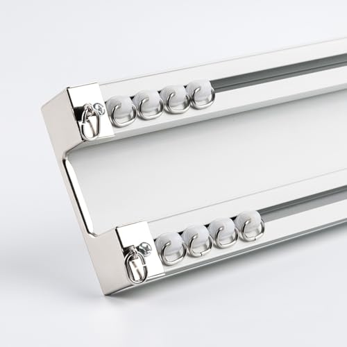Silencioso Riel para cortinas doble Montaje en techo 60/180/250/350/500/680cm, Riel de Cortina de Panel de 2 vías Aluminio Barra cortinas Para hoteles/hospitales(Blanca,1.7m(5.6ft))