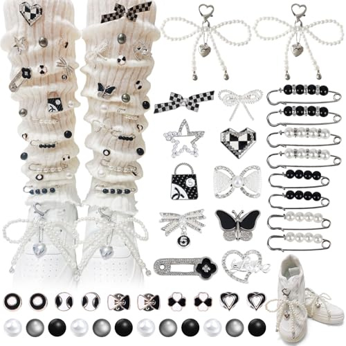 Odiwellan Shoe Charm & Sock Charms – Stylish Alloy Pins for Sneakers, Socks, Denim & Accessories, Easy Install Fashion Charms for Women & Girls (silver/black)