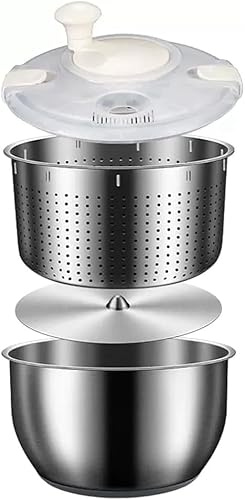 Centrifugador De Ensaladas De 6l Estropajo De Verduras Grande De Acero Inoxidable con Tapa De PP para Estropajo De Frutas Pasta Y Papas Fritas Secador De Ensaladas