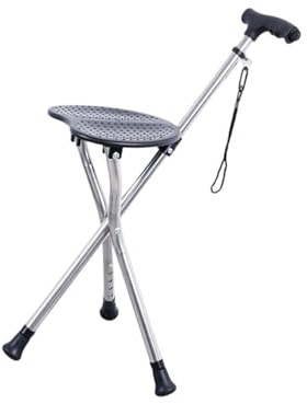 Javoryxh Caña De Trekking Regulable con Asientos Plegables Y Linterna Bastones Senderismo Ligeros para Soporte Pesca Aire Libre Taburete Barra Compacto Ligero