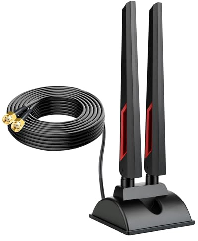 Nelawya WiFi 6E antenn 2,4 GHz/5 GHz/5,8 GHz/6 GHz WLAN-signalförstärkare, tre-bands-magnetisk bas med RP-SMA-adapter 2 m förlängningskabel för Wi-Fi 6 router PCI PCI-E-kort PC-moderkort Bluetooth