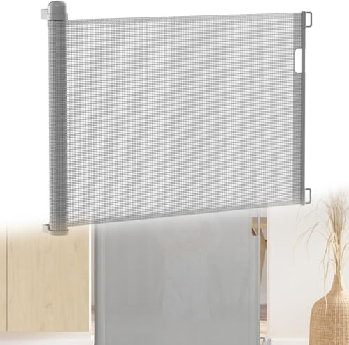 Hengmei trappgaller, dörrskyddsgaller, utdragbar 0–150 cm, hundbarriär, infällbar dörr- och trappgrind, för spädbarn och husdjur (grå, 150 cm)
