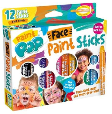 Paint Pop Paint Sticks For Kids - 12 Pack Face Paints Assorted Colours - Twist & Paint, Mess-Free, Fast Drying Action, Easy Clean Up, Vibrant Colours,25 Milliliters