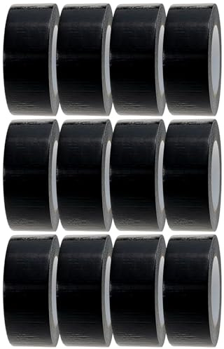 Crimson Starfish Cinta adhesiva negra, 12 rollos de cinta adhesiva Gaffer de 48 mm x45 m, cinta adhesiva multiusos para interiores y exteriores, cinta adhesiva ultra fuerte